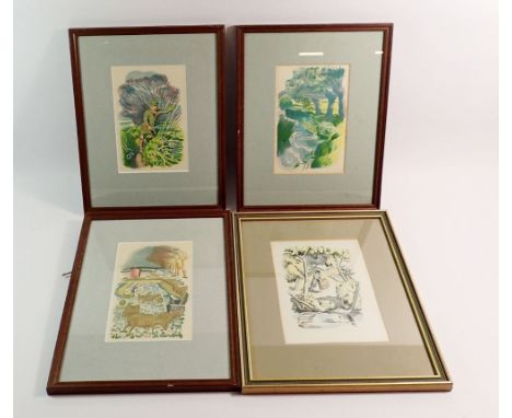 Three John Nash lithographs from 'Men &amp; The Fields' and another John Nash lithograph from Walter de la Mare 