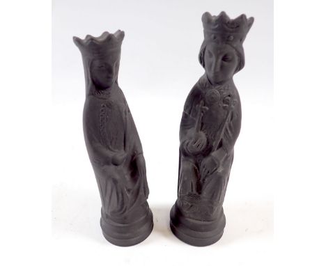 Two Wedgwood basalt chess pieces designed by Arnold Machin 
