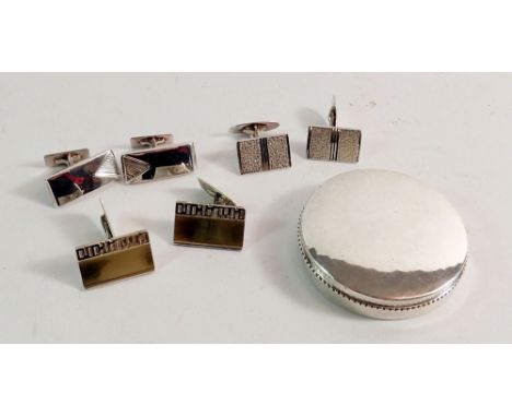 A Danish silver compact by Christian F Heise, dated 1928 plus three pairs of continental silver cufflinks 925, 935 and 830 st
