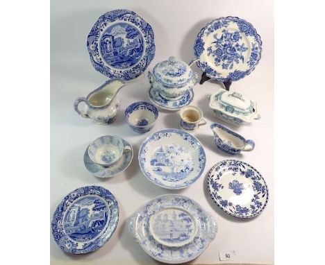A group of Victorian and later blue and white china including 'Oriental Shells' sauce tureen and stand with ladle, Spode Ital