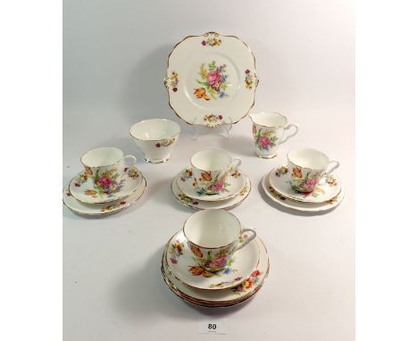 A Royal Stafford tea service printed flowers comprising four cups and saucers, six tea plates and cake plate 