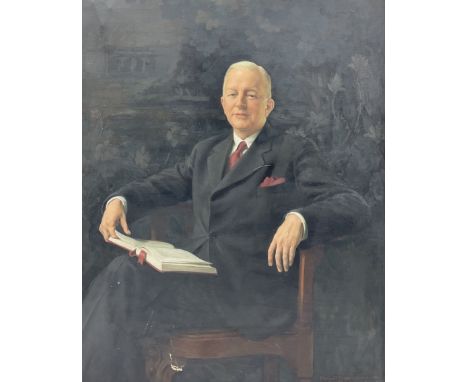 Margaret Lindsay Williams (1888-1960): Three-Quarter Length Portrait of a Gentleman Holding a Book, oil on canvas signed and 