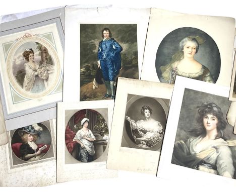 Large collection of 19th century mezzotints and engravings after portrait artists such as Joshua Reynolds, Van Dyke, George R