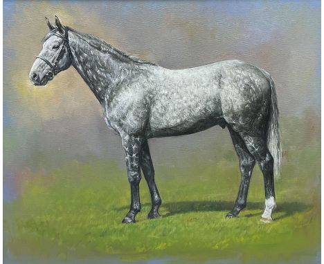 Brian Priest (British Contemporary): 'Master Craftsman' Dappled Grey Racehorse Portrait, oil on canvas, signed titled and dat