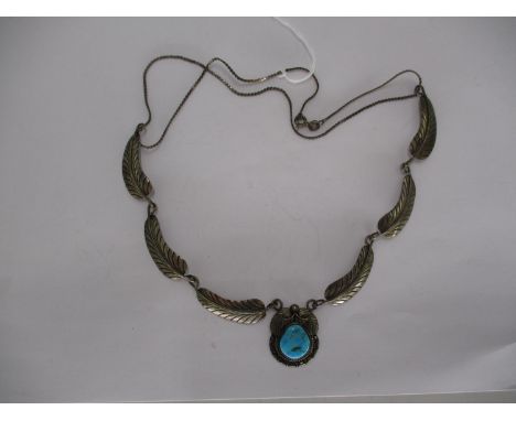 Navajo Silver and Turquoise Pendant Necklace by L. Reeves 