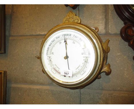 Gilt Cased Aneroid Barometer 