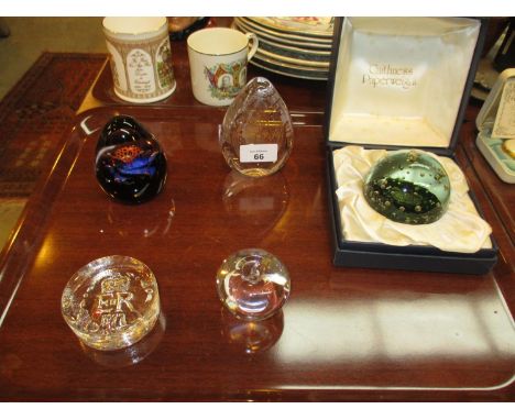 Two Caithness Paperweights and 3 Others 