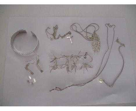 Silver Cuff Bangle, Bracelet, 4 Necklaces and 2 Pairs of Earrings 