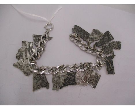 American Vintage Silver Charm Bracelet, each Charm Formed as the Border Outline of Various Named US States 