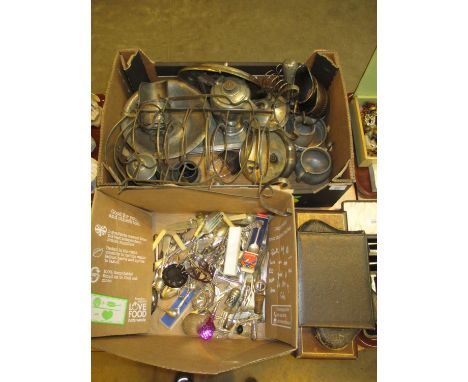 Two Boxes with Silver Plate, Pewter and Cutlery 