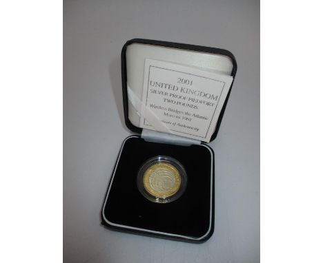 Royal Mint 2001 UK Silver Proof Piedfort Two Pounds Wireless Bridges The Atlantic Marconi 1901 