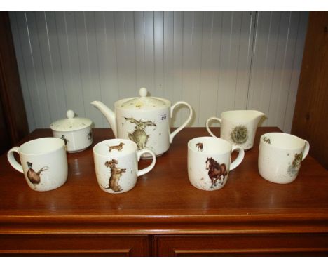 Royal Worcester Wrendale Designs by Hannah Dale Seven Piece Tea Set 