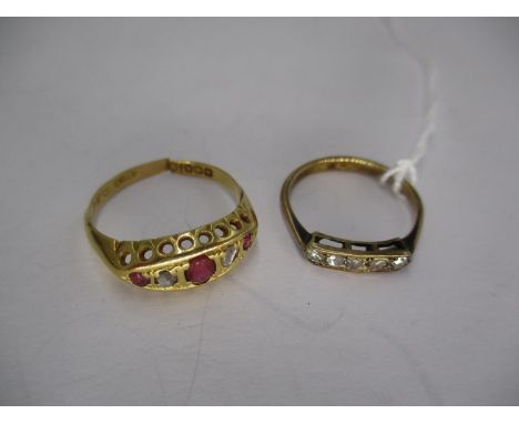 18ct Gold Ruby and Diamond Ring (cut), 2.29g and an 18ct and Platinum 4 Stone Diamond Ring, 2g 