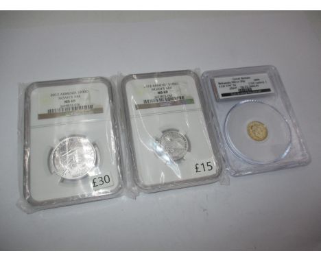 2012 Armenia S200D Noah's Ark MS69, 2012 Armenia S100D Noah's Ark MS69 and Great Britannia Silver 20p 2006 