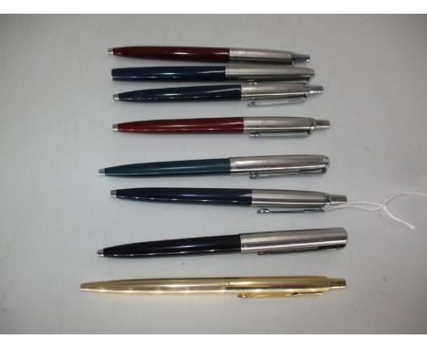 Parker Rolled Gold Ballpoint Pen and 7 Other Parker Pens 