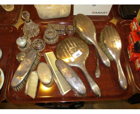 Silver Back Brushes and Mirror, Silver Top Jars and Bottles 