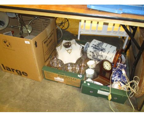Three Boxes of China, Glass, Lamp, Clock, Picture, Mirror etc 