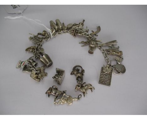 Silver Charm Bracelet, 68.97g 