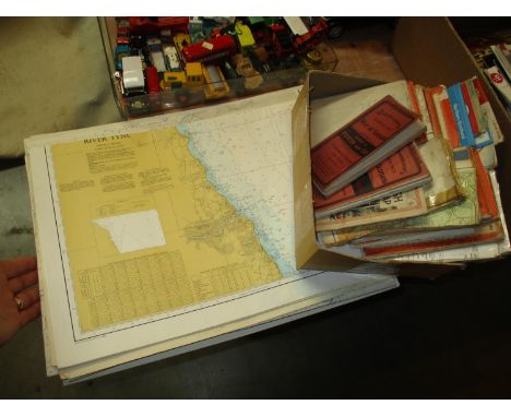 Box of Military, Antique Ordnance Survey and Hydrographic Office Nautical/Maritime Navigation Maps 