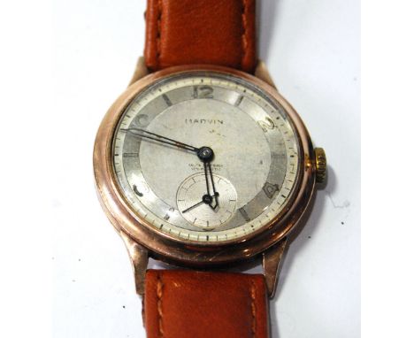 Gent's Marvin 9ct gold watch, 1944, initialled and dated 1945. Condition Report This is running.  Lugs have fixed bars and se