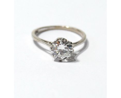 Diamond solitaire ring, the brilliant, approximately 1.5ct, is of pleasing colour and clarity, '18ct plat'. Condition Report 