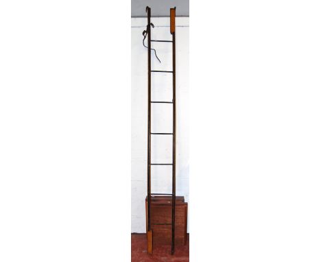 Early 19th century oak folding coaching ladder with iron rungs and leather strap, 250cm high and 27cm wide. Condition Report 