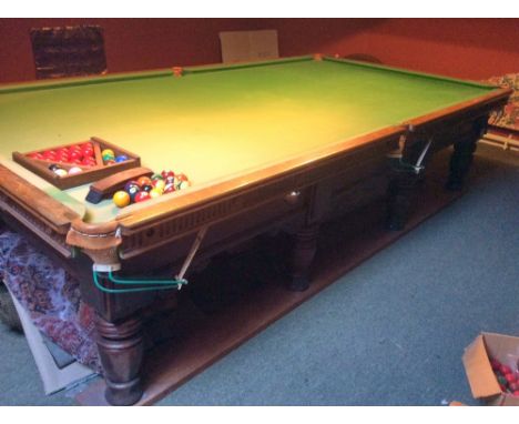 George Taylor of Edinburgh carved oak full-size snooker table with turned legs.Notes: This table is available for viewing by 