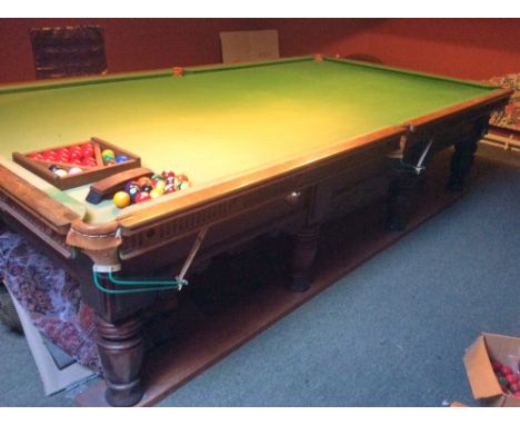 George Taylor of Edinburgh carved oak full-size snooker table with turned legs.Notes: This table is available for viewing by 