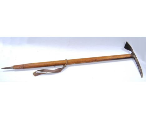 Antique pine climber's axe, 91cm long.