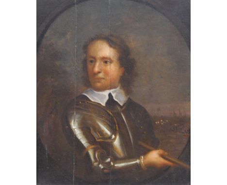 CIRCLE OF ROBERT WALKER (17TH CENTURY)Half-length portrait of Oliver Cromwell (1599 - 1658) wearing armour and holding a bato