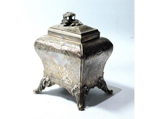 Viennese silver tea caddy of bombé shape, engraved and embossed, Vienna 1846, 9oz. Condition Report Lid has a flowerhead and 