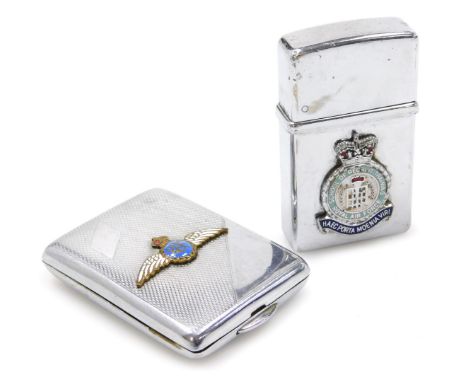 An RAF chrome plated cigarette lighter and vesta case, the Husky chrome plated lighter with crest for School of Recruit Train