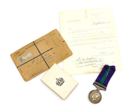 A George VI General Service Medal, with Palestine 1945-48 clasp, inscribed to 14885120 L.Cpl R Simpson Royal Signals, with bo