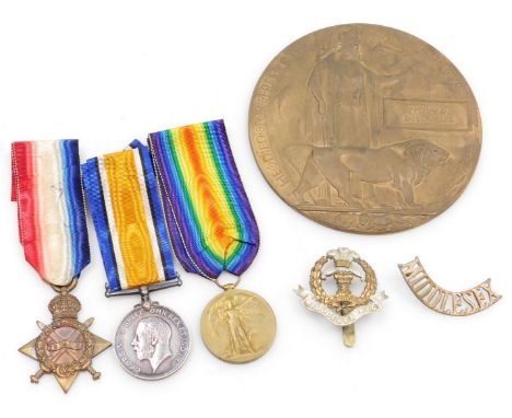 A WWI medal trio, comprising British War medal, 1914-15 Star and Victory medal, all inscribed to L-13376 Pte. R (Richard) Del