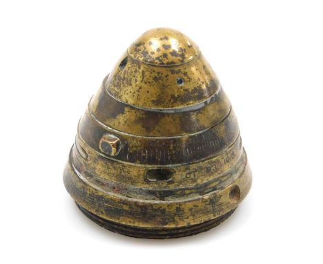WWI brass artillery ordnance time fuse shell cone. 
