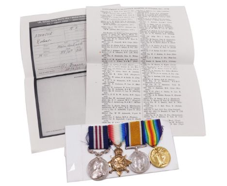 A WWI Military Medal group, comprising Military medal, 1914-18 British War medal, 1914-15 Star and Victory medal, inscribed 9