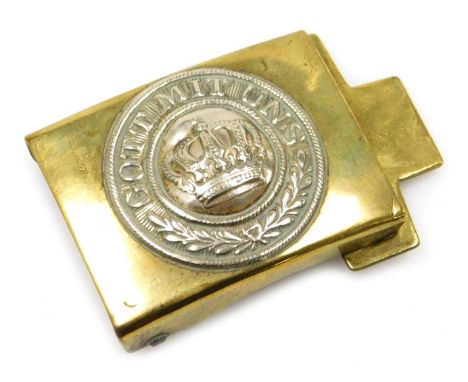 A German brass and white metal army belt buckle, with central crown boss and motto Gott Mit Uns.
