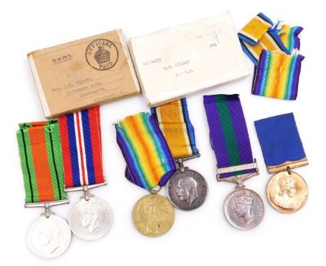 A WWI medal pair and later associated family medals, comprising 1914-18 British War medal and Victory medal, inscribed to 855