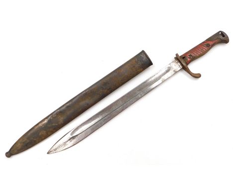 A German WWI Mauser "butcher" bayonet, with 34cm blade, stamped R Stock &amp; Co, Berlin, Warienfelde, with steel scabbard.  