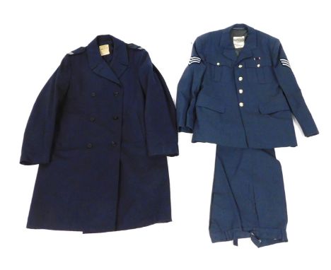 An RAF No1 dress tunic, size 176/108/92, by H Edgard &amp; Sons Ltd, with medal ribbon, and a pair of matching trousers, brac