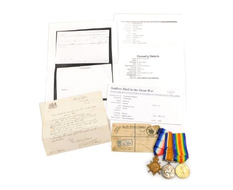WWI medal trio, comprising 1914-18 British War medal, 1914-15 Star and Victory medal, inscribed to 17984 Pte R Harvey Lincoln