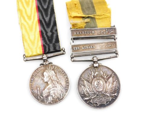A Queen's Sudan medal, and Khedive's Sudan medal 1896-1908, inscribed to 3816 Pte. R H Collier, 1st Lincolnshire Rgt., the Kh