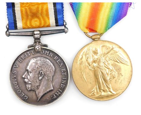 A WWI medal pair, comprising 1914-18 British War medal and Victory medal, inscribed to 45159 Pte. R Brown, Yorkshire Rgt.