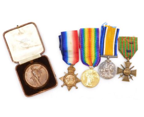 A WWI medal group, comprising 1914-18 British War medal, 1914-15 Star and Victory medal and French 1914-18 Croix de Guere, th