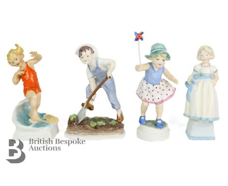 Royal Worcester porcelain figurines, Saturday's child works hard for a living 3524 approx 18 cms ; July 3440 approx 18 cms h;