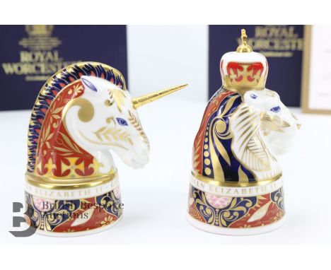 Royal Worcester candle snuffers, entitled 'The Lion &amp; Unicorn' nr 117/750 to commemorate the Golden Jubilee of Her Majest