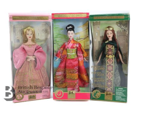 Three Barbie Dolls of the World in original boxes, including Princess of England, Princess of Ireland and Princess of Japan, 