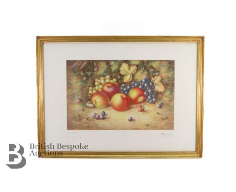 After Harry Ayrton three limited edition Royal Worcester prints, Peaches, Green Grapes and Cherries nr 142/250, Blue Plums, S