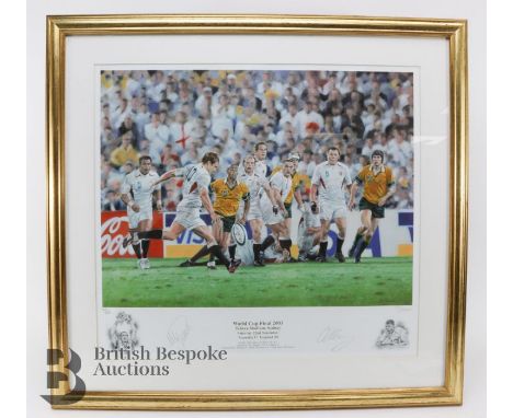 Four limited edition England rugby prints, signed by players and the artists: 'World Cup Final 2003' signed by Mike Tindall a