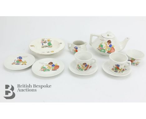 1920's child's tea set, Dollies bedtime, comprising tea pot, two cups, two saucers, sugar bowl, milk jug, two side plates and